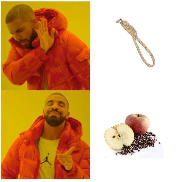 Meme revisité. une corde : non, des pépins de pomme : oui