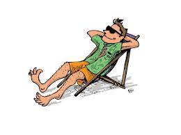 dessin d'un homme dans un transat, en short et chemise, lunette de soleil, doigt de pieds en éventail.